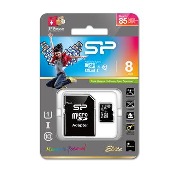 SILICON POWER mSD Card Uhs-1 Elite /class 10 8 GB w/ adaptor (SP008GBSTHBU1V10-SP)