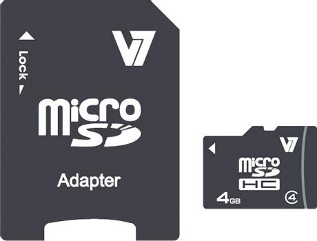 V7 MICROSD CARD 4GB SDHC CL4 INCL SD ADAPTER RETAIL MEM (VAMSDH4GCL4R-2E)