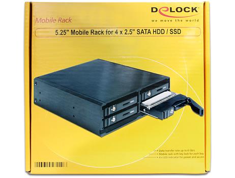 DELOCK Harddiskkassette til 4xSATA/ SSD,  har 1x5, 25"-plads,  SATA 6Gb/s, (47220)