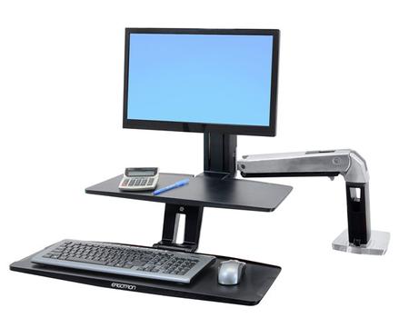 ERGOTRON WorkFit-A Single LD Workstation With Suspended Keyboard - Stehender Tischwandler - Polished Aluminum, Schwarz (24-390-026)