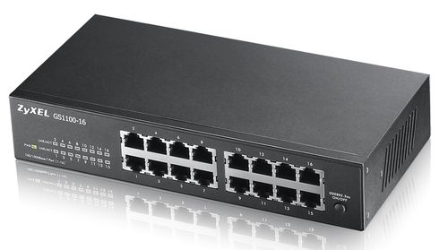 ZYXEL GS1100-16 Gigabit-Ethernet-Switch,  16x 10/ 100/ 1000 Ports copper, unmanaged,  no fan (GS1100-16-EU0101F)