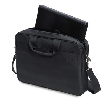 DICOTA A Value Toploader Kit comes with a cushioned compartment for laptops between 14" and 15.6.  It has a comfortable carrying handle, removable shoulder strap and strap on the back for carrying on luggage (D30805-V1)