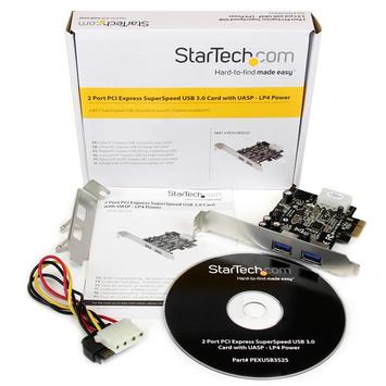 StarTech 2 Port PCI Express (PCIe) SuperSpeed USB 3.0 Card Adapter with UASP - LP4 Power - Dual Port USB 3 PCIe Controller (PEXUSB3S25) - USB-adapter - PCIe - USB 3.0 x 2 (PEXUSB3S25)