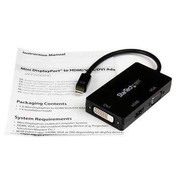 STARTECH Travel A/V Adapter: 3-in-1 Mini DisplayPort to VGA DVI or HDMI Converter (MDP2VGDVHD)
