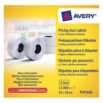 AVERY Labels on Roll  for 2 line pricing gun Perm. White (18D/2L) 26 x 16 mm (PLP1626)