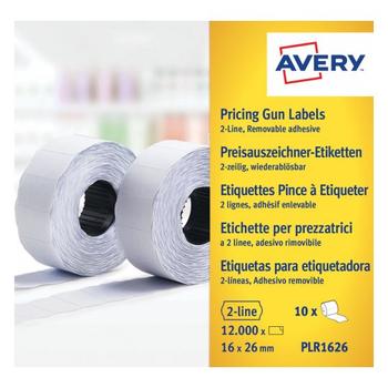 AVERY Labels on Roll  for 2 line pricing gun Remv. White (18D/2L) 26 x 12 mm (PLR1626)