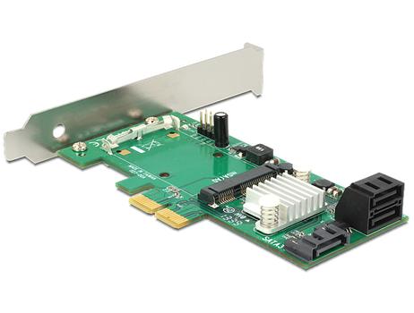 DELOCK kontrollerkort,  PCI-E 2.0 x4, SATA 6, 1xmSATA, 3x SATA 7-pin (89371)