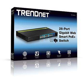 TRENDNET 28-port Gigabit Web Smart POE+ Switch w/4 SFP slots 24 PoE/PoE+ 4SFP Factory Sealed (TPE-2840WS)
