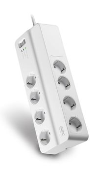 APC SurgeArrest Essential - Surge protector - AC 230 V - 2300 Watt - output connectors: 8 - 2 m cord - Germany - white (PM8-GR)