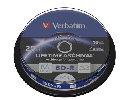 VERBATIM M-DISC BD-R 4X 25 GB INKJET PRINTABLE 10 SPINDLE SUPL (43825)