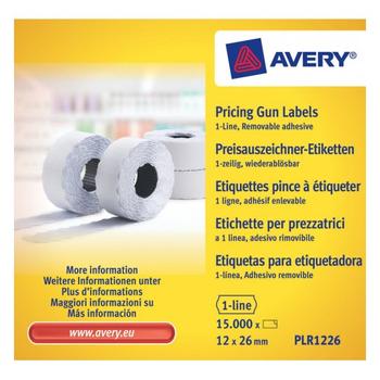 AVERY Labels on Roll  for 1 line pricing gun Remv. White (8D/1L) 26 x 12 mm (PLR1226)