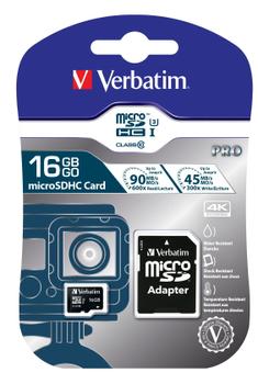 VERBATIM Micro SDHC Card PRO 16GB U3 with Adaptor (47040)