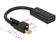 Delock Adapter mini Displayport 1.2 male with screw > HDMI female 4K Active black - videokonverter - Parade PS171 - svart (62640)