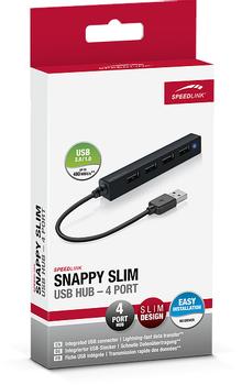 SPEEDLINK - SNAPPY SLIM USB Hub, 4-Port, USB 2.0, Passive, Black (SL-140000-BK)