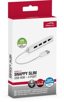 SPEEDLINK - SNAPPY SLIM USB Hub, 4-Port, USB 2.0, Passive, White (SL-140000-WE)