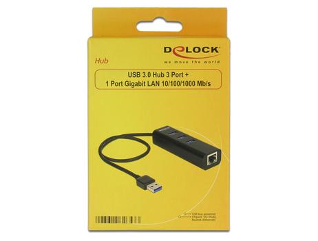 DELOCK USB 3.0 Hub 3 Port + 1 Port Gigab (62653)