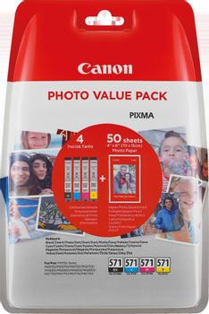 CANON CLI-571 C/M/Y/BK Value pack & 10x15 PP 201 (50) (0386C007)