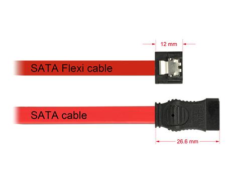 DELOCK SATA FLEXI kabel, 6Gbps, lås clips, 10cm, röd (83832)