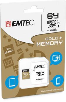 EMTEC MicroSD Card 64GB  Emtec   SDXC CL.10 Gold + &Adapter Bl. (ECMSDM64GXC10GP)