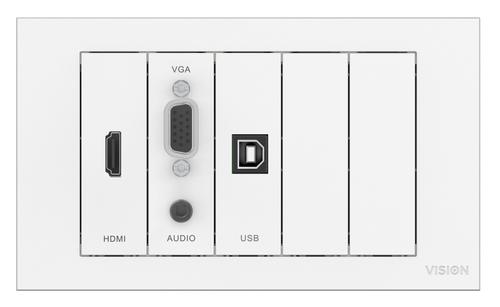 VISION N Techconnect Modular AV Faceplate - LIFETIME WARRANTY - Wall Mounted Faceplate and 5 m (16 ft) Cable Package - includes modules: 1 x VGA with minijack , 1 x HDMI, 1 x USB-B (3.0, B on front), 3 x bla (TC3-PK+PK5MCABLES)