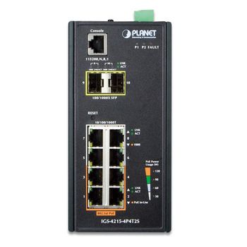 PLANET Switch  4-p Gigabit 2xSFP 4xPoE+ Industri IP30 DIN RPS B144W (IGS-4215-4P4T2S)