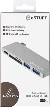 eSTUFF USB C Slot-in Hub Silver (ES84121-SILVER)