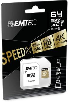 EMTEC memory card microSDHC 64GB Class10 Speedin 95/90 MBs (ECMSDM64GXC10SP)