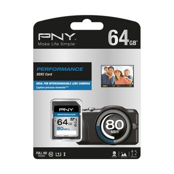 PNY SDXC PERFORMANCE 64GB CLASS 10 U1 R 80MB/S W 20MB/S EXT (SD64GPER80-EF)