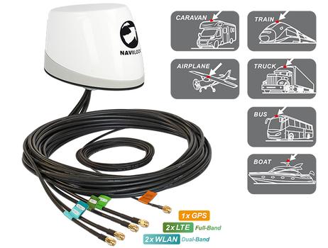 NAVILOCK NL-400 Multiband GNSS LTE-MIMO WLAN-MIMO IEEE 802.11 ac/ a/ h/ b/ g/ n Antenne 5 x RP-SMA omnidirektional roof mount outdoor (88989)
