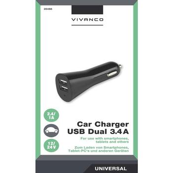 VIVANCO Fast Charging USB Dual car charger 3.4A (2.4+1A) black (35466)