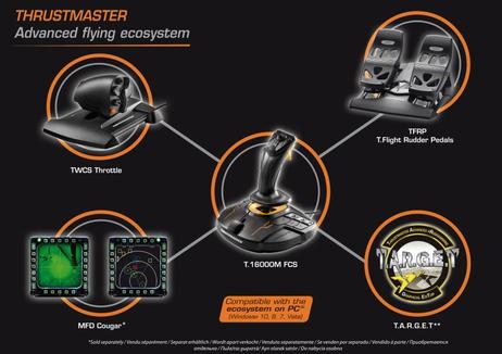 Thrustmaster T.16000M FCS Flight Pack - kontrollspak,  gasspjeld og pedaler - kablet (2960782)