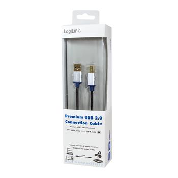 LOGILINK - Premium USB 2.0 Connection Cable, USB-A Male to USB-B Male, 2m (BUAB220)