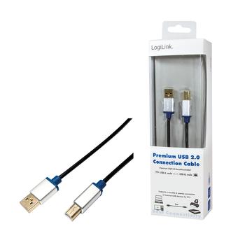 LOGILINK - Premium USB 2.0 Connection Cable, USB-A Male to USB-B Male, 2m (BUAB220)