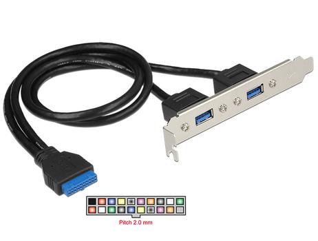DELOCK Slot bracket 1 x 19 pin USB 3.0 pin header female internal > 2 x USB 3.0 Type-A female external (84836)