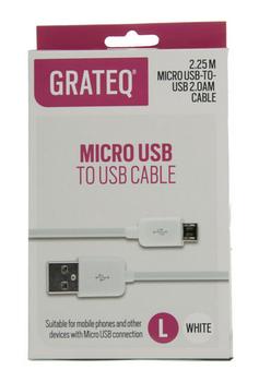 GRATEQ MICRO USB KAAPELI 2.25M VALKOINEN (85021)