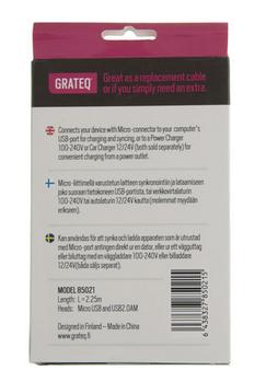 GRATEQ MICRO USB KAAPELI 2.25M VALKOINEN (85021)