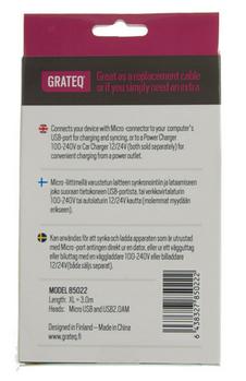 GRATEQ MICRO USB KAAPELI 3.0M VALKOINEN (85022)