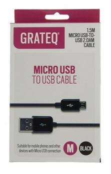 GRATEQ MICRO USB KAAPELI 1.5M MUSTA (85030)
