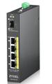 l RGS100-5P - Switch - unmanaged - 4 x 10/ 100/ 1000 (PoE+) + 1 x Fast Ethernet/ Gigabit SFP - DIN rail mountable,  rack-mountable - PoE+ (120 W) - DC power
