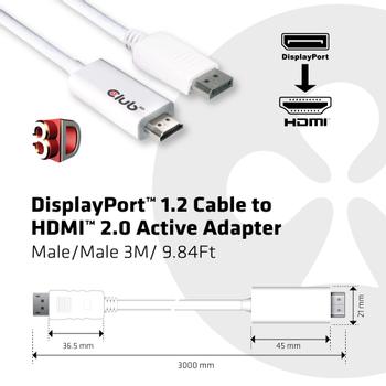 CLUB 3D Kabel Video DisplayPort => HDMI ST/ST 3,0m aktiv *Club3D* (CAC-1073)