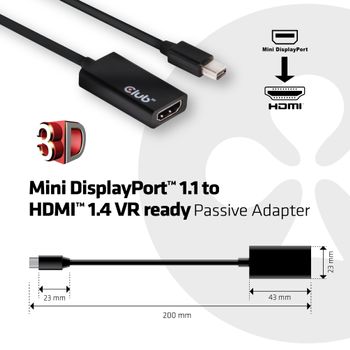 CLUB 3D Mini Displayport to HDMI 1.4 VR Ready Passive Adapter (CAC-1156)