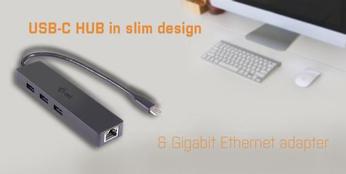 I-TEC USB C Slim 3-port HUB Gigabit Ethernet USB 3.0 to RJ-45 3x USB 3.0 (C31GL3SLIM)