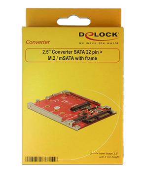 DELOCK 2.5â€³ Converter SATA 22 pin > M.2 / mSATA with frame 7 mm (62859)