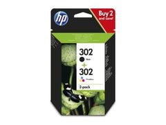 HP 302 - 2-pack - black, colour (cyan, magenta, yellow) - original - ink cartridge - for Deskjet 11XX, 21XX, 36XX, Envy 451X, 452X, Officejet 38XX, 46XX, 52XX