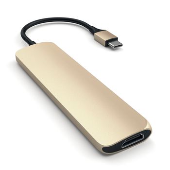 SATECHI Slim USB-C MultiPort-adapter med 4K HDMI-videooutput og 2 USB 3.0-porte - Guld (ST-CMAG)