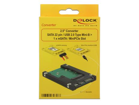 DELOCK 2.5? Converter SATA 22 pin / USB 2.0 Type Mini-B > 1 x mSATA / (62853)