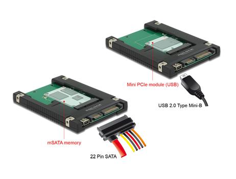 DELOCK 2.5? Converter SATA 22 pin / USB 2.0 Type Mini-B > 1 x mSATA / (62853)