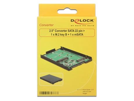 DELOCK 2.5? Converter SATA 22 pin > 1 x M.2 key B + 1 x mSATA - 9.5 m (62866)
