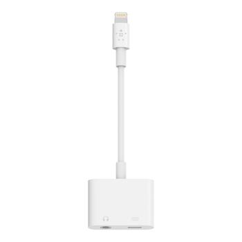 BELKIN 3.5 mm Audio + Charge RockStar Lar deg bruke hodetelefonene mens du lader din iPhone X / 8/7. (F8J212btWHT)