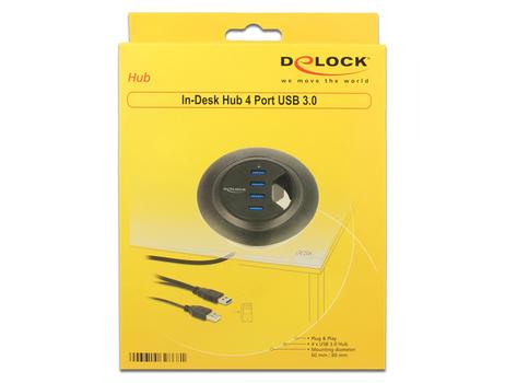 DELOCK Tisch-Hub 4x USB 3.0 - 60mm (62868)